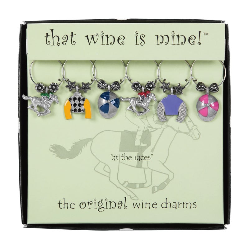 Wine Things At The Races Wine Charms, Zinc Alloy Wine Glass Tags for Stem Glasses, Drink Markers Identifiers for Parties, Tastings, and Entertaining, Multicolor, Set of 6 - Image 1
